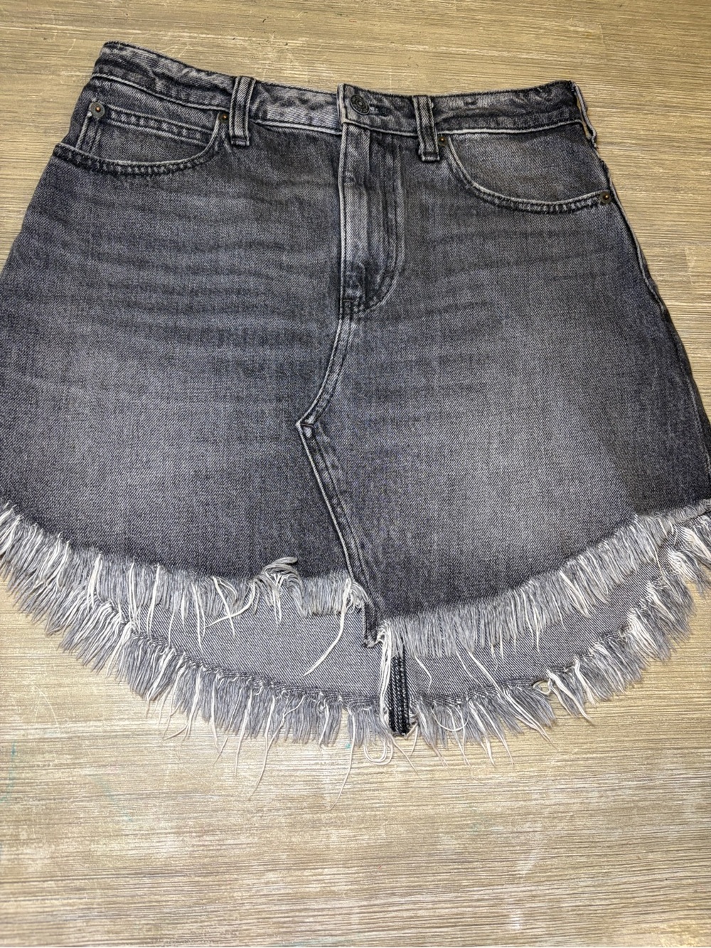 We the Free Bailey Fringe Denim Mini Skirt in Western Washed Black size 27 - Picture 3 of 8
